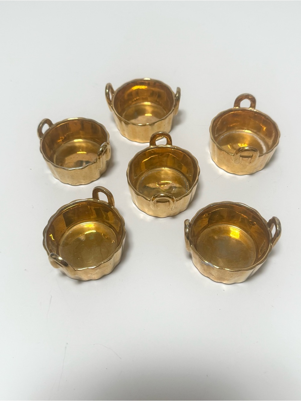 Set of 6 Vintage Gold Luster Porcelain Open Salt Cellars